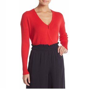 Elodie Women Surplice neck Ribbed Wrap Sweater | Size - Medium | BRIGHT RED